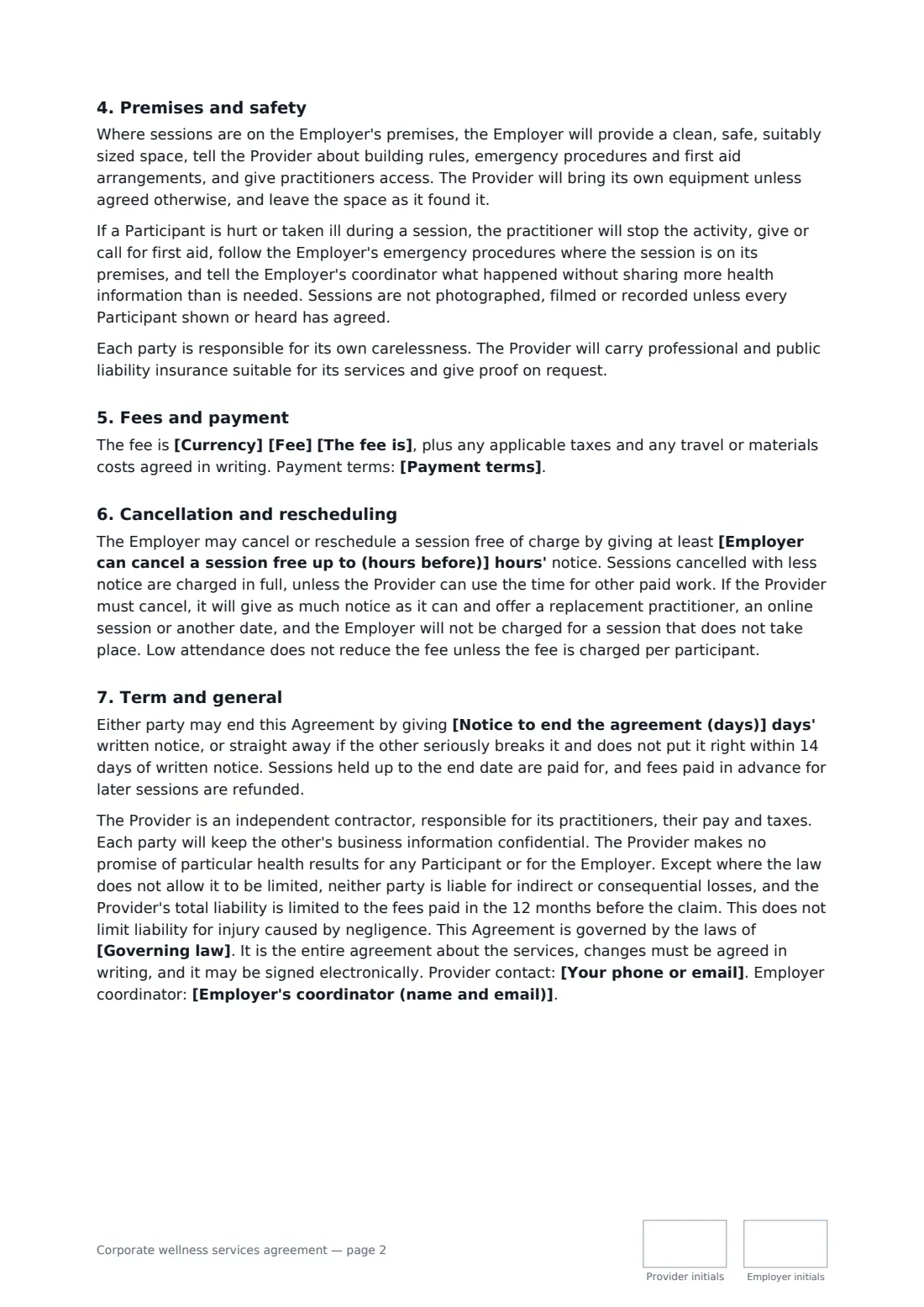 Corporate wellness services agreement — page 2 of 3