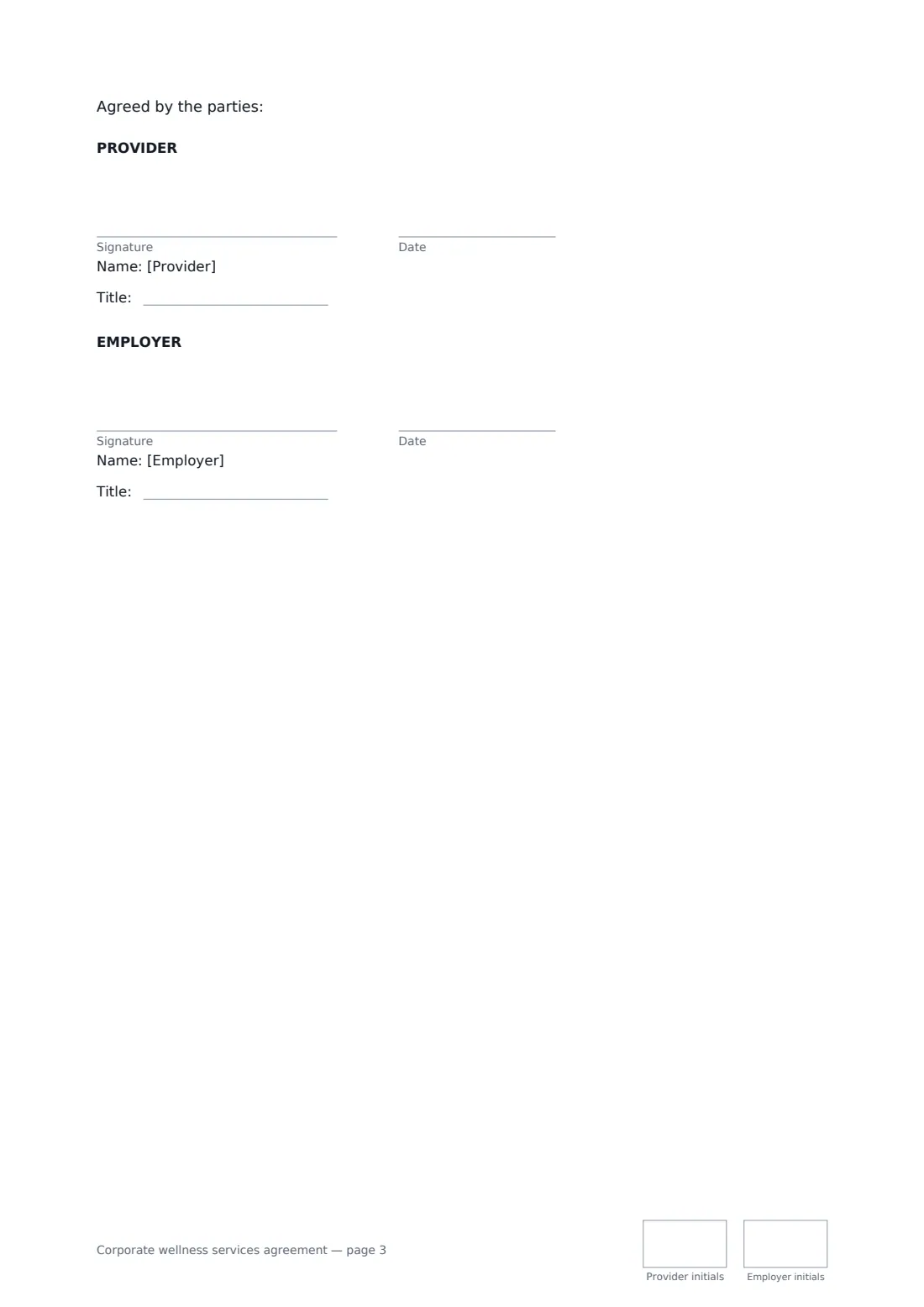 Corporate wellness services agreement — page 3 of 3