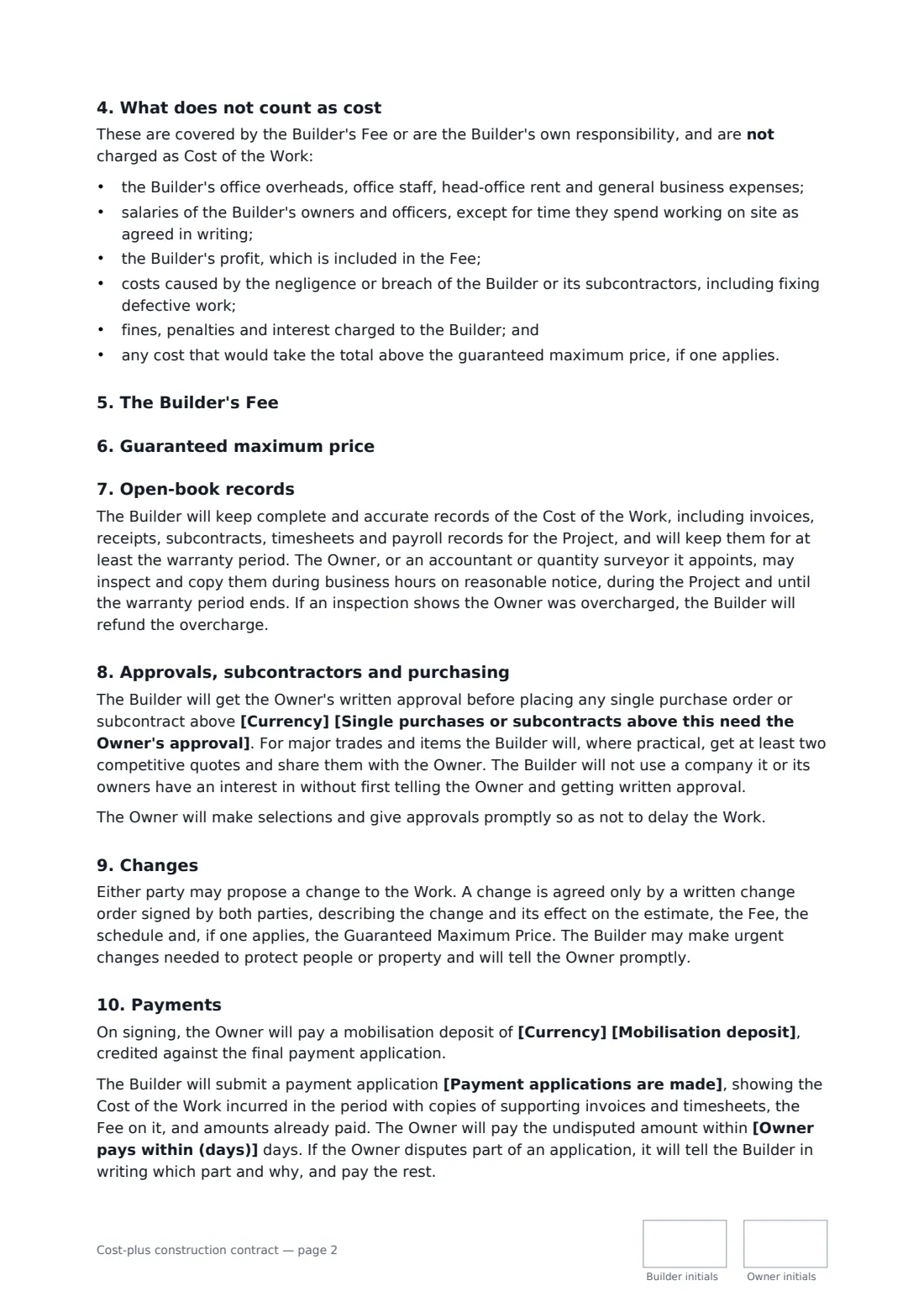 Cost-plus construction contract — page 2 of 4
