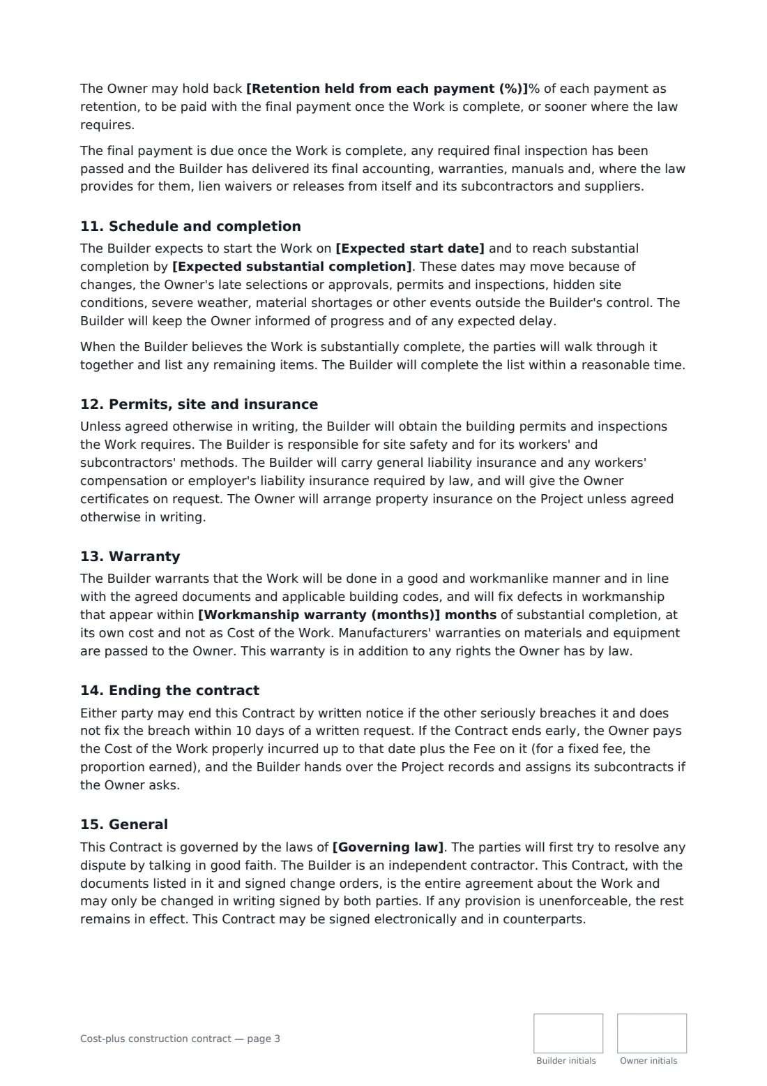 Cost-plus construction contract — page 3 of 4