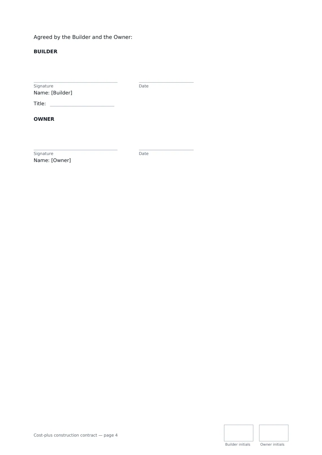 Cost-plus construction contract — page 4 of 4