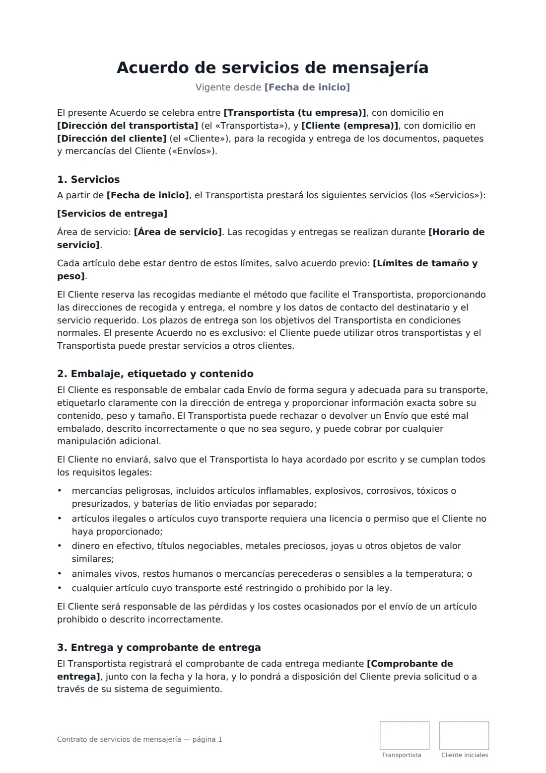 Contrato de servicios de mensajería: página 1 de 4
