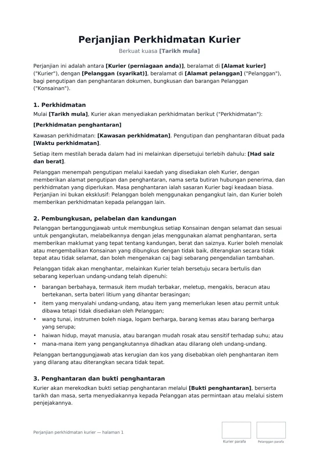 Perjanjian perkhidmatan kurier — halaman 1 daripada 4