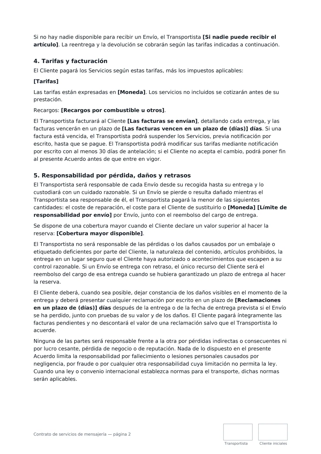 Contrato de servicios de mensajería: página 2 de 4