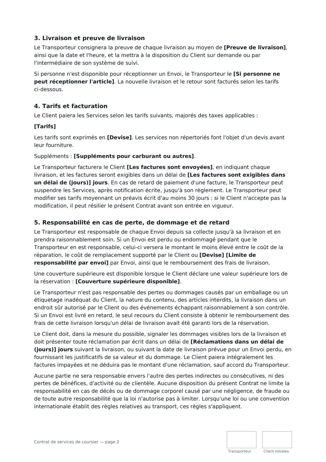 Contrat de services de coursier — page 2 sur 4