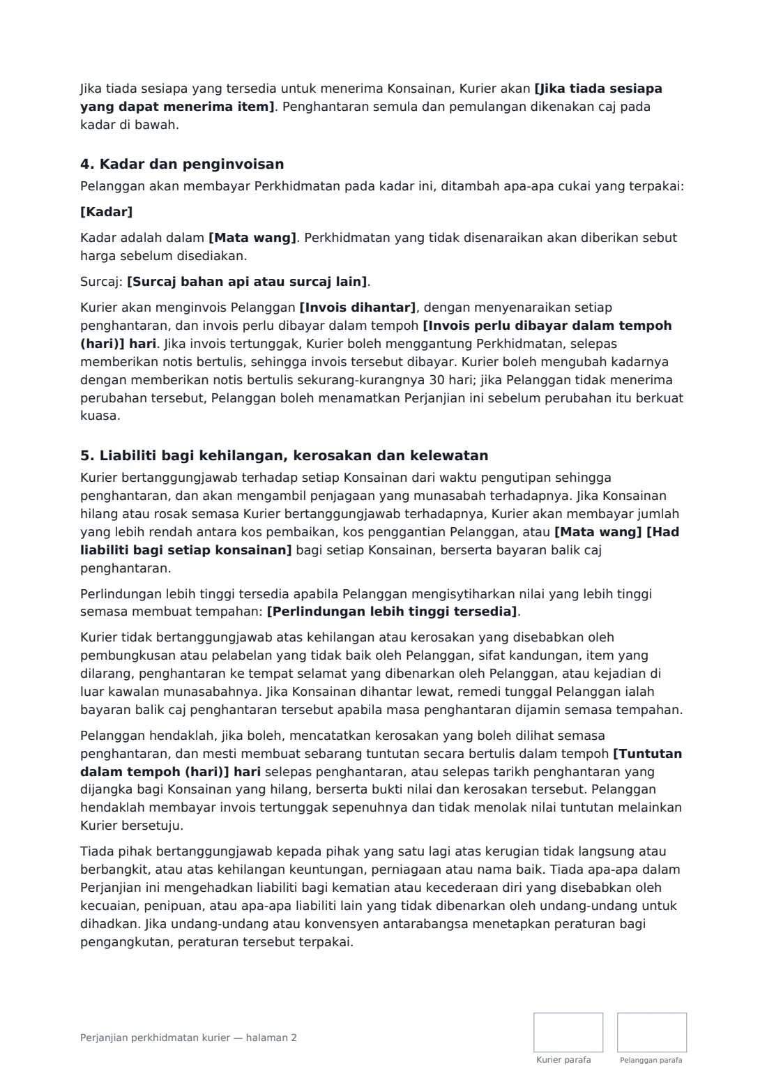 Perjanjian perkhidmatan kurier — halaman 2 daripada 4
