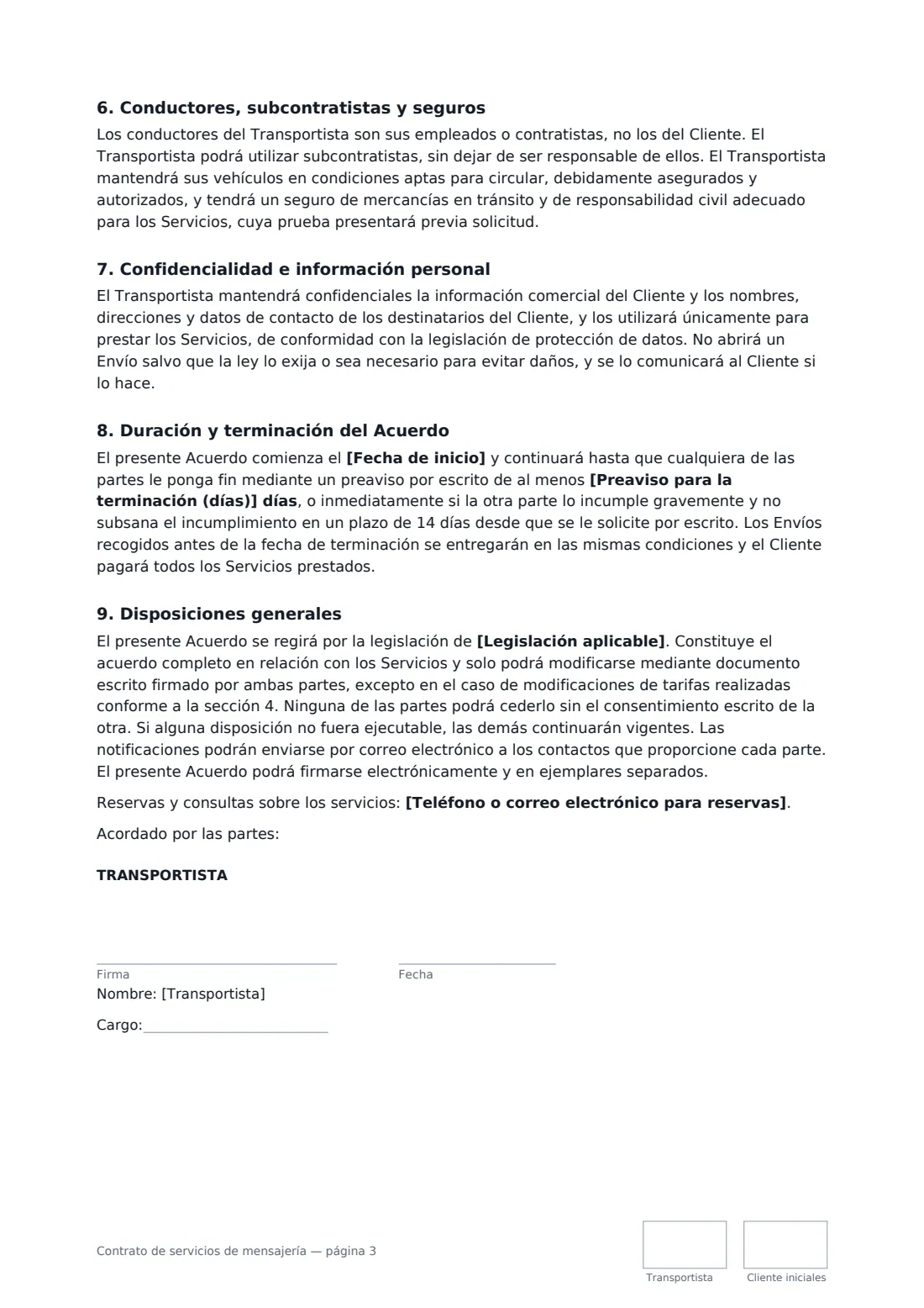 Contrato de servicios de mensajería: página 3 de 4