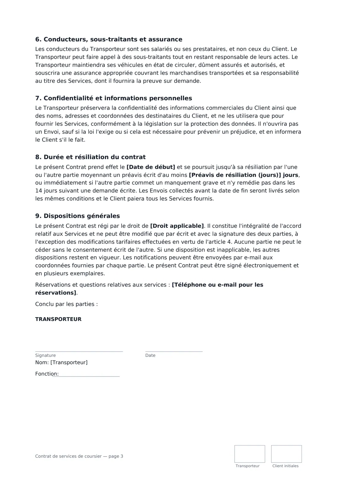 Contrat de services de coursier — page 3 sur 4