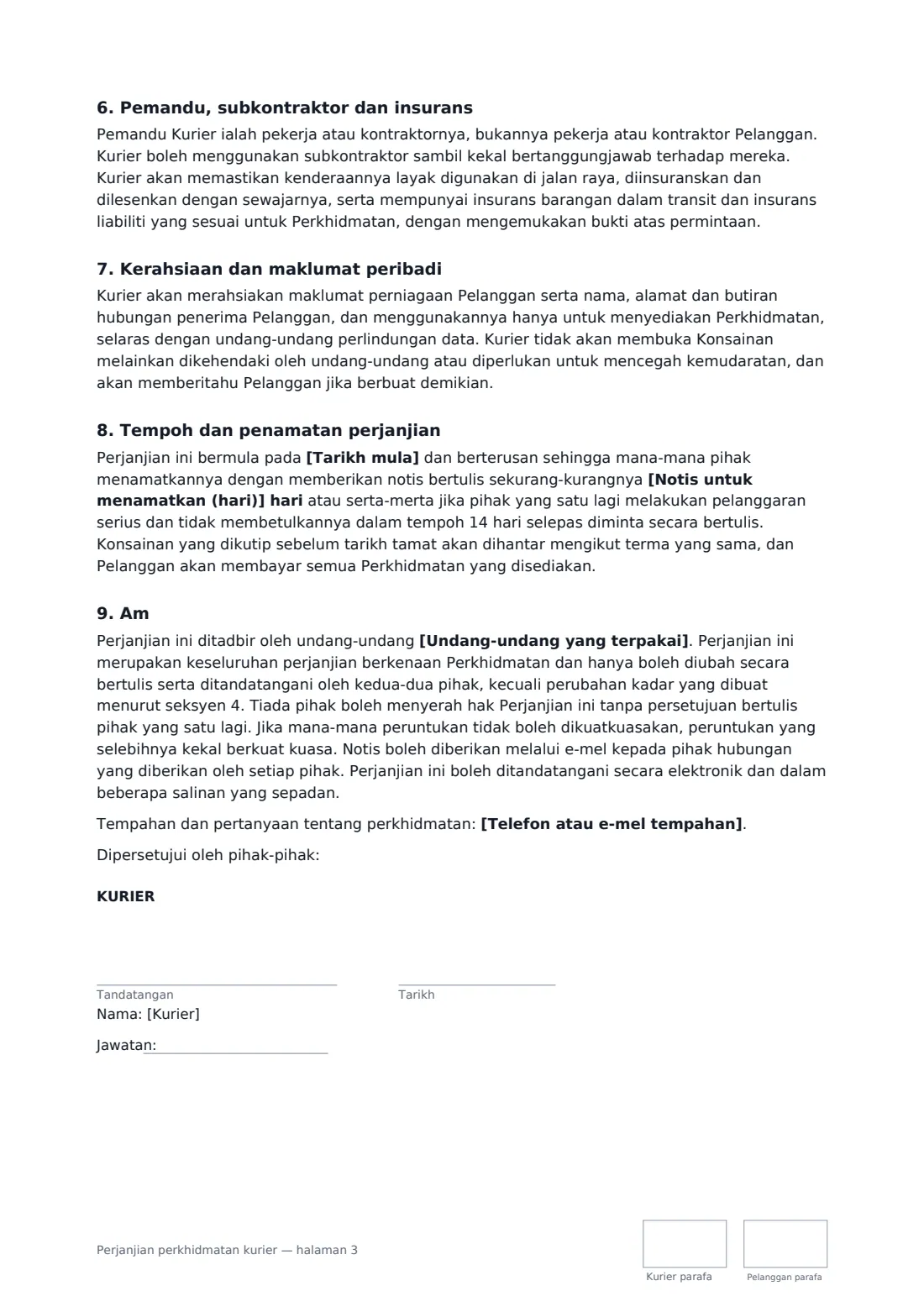 Perjanjian perkhidmatan kurier — halaman 3 daripada 4