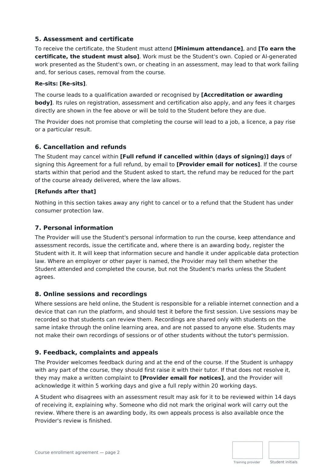 Course enrollment agreement — page 2 of 3