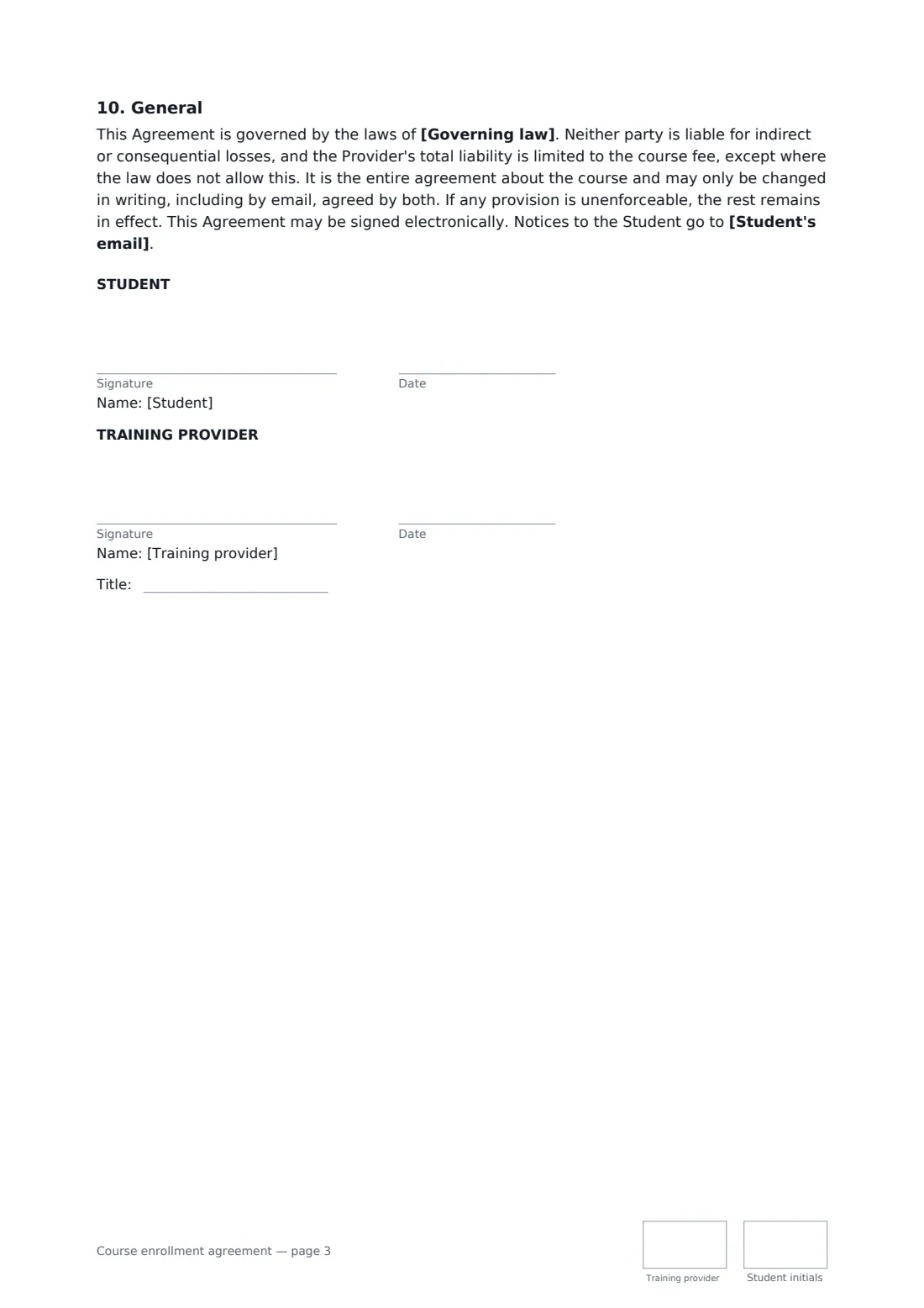Course enrollment agreement — page 3 of 3
