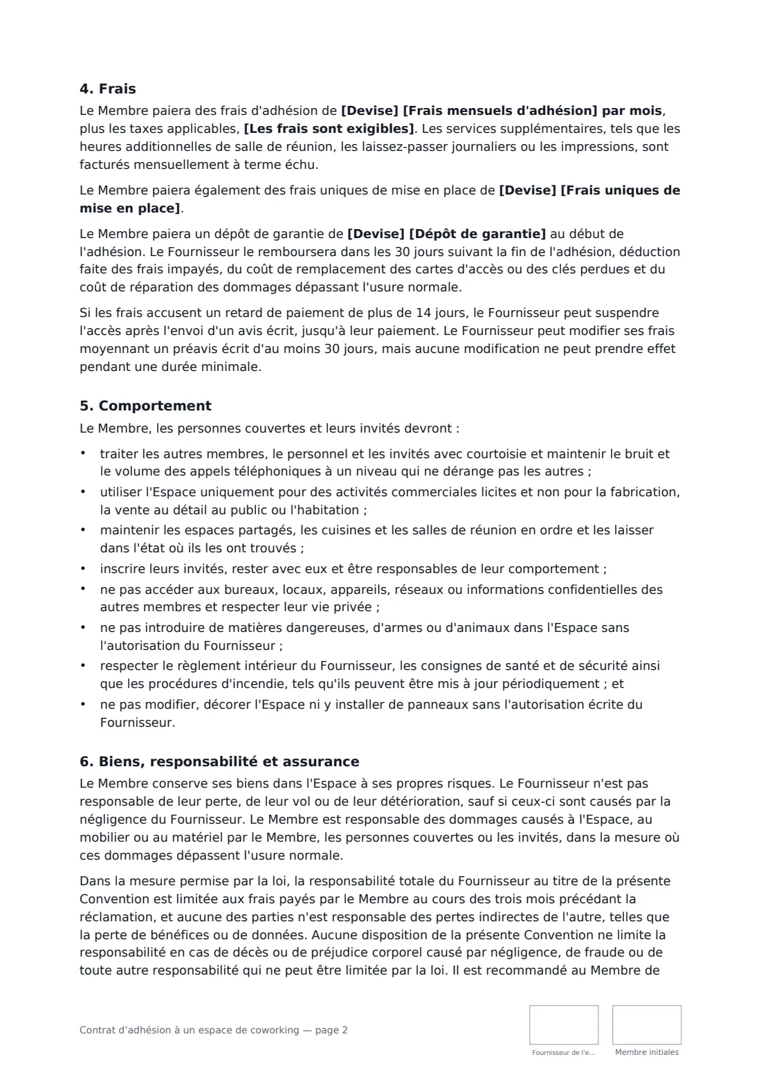 Contrat d’adhésion à un espace de coworking — page 2 sur 3