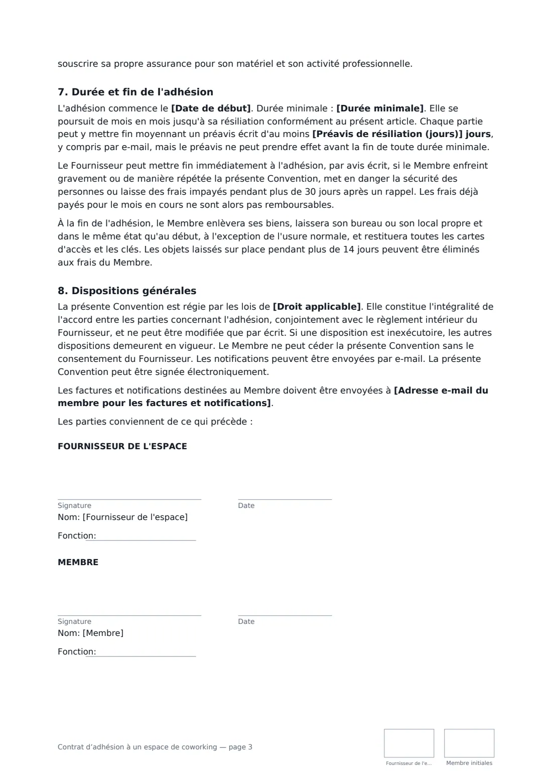 Contrat d’adhésion à un espace de coworking — page 3 sur 3