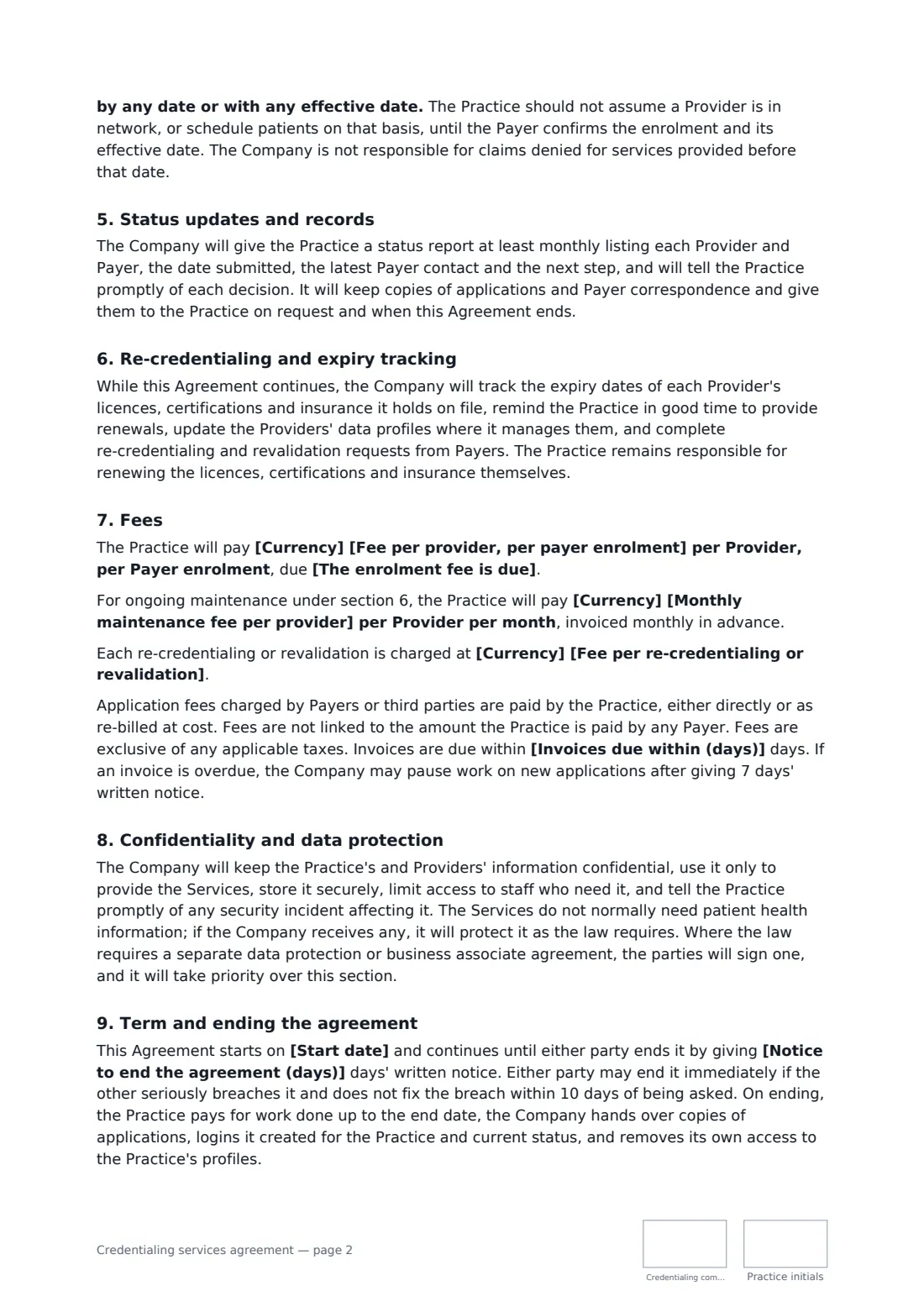 Credentialing services agreement — page 2 of 3