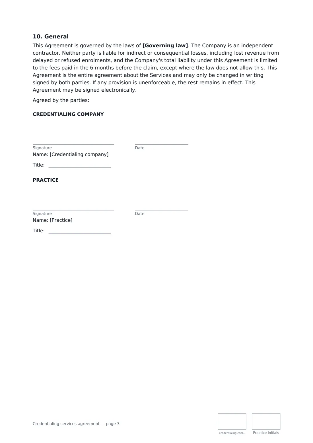 Credentialing services agreement — page 3 of 3