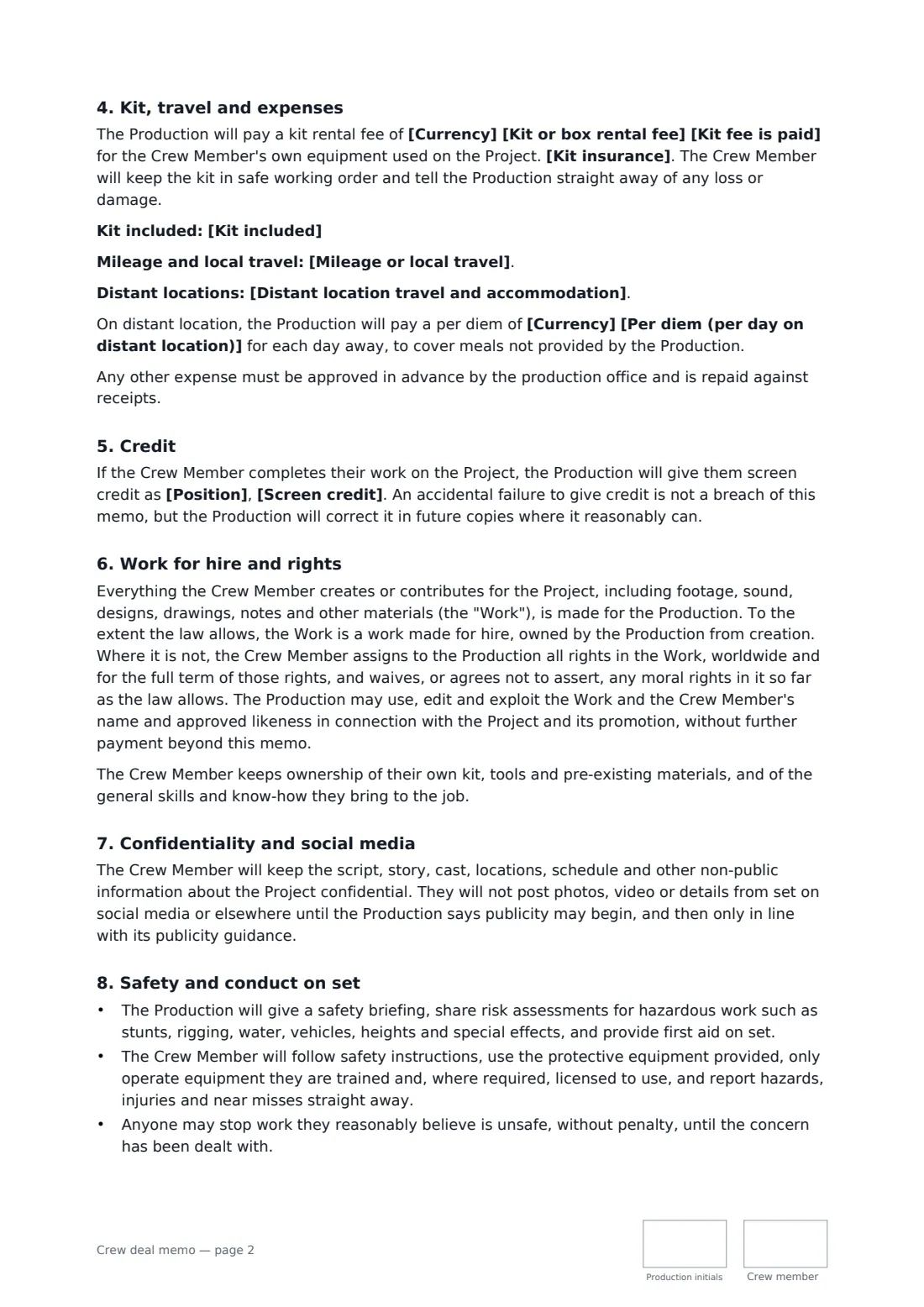 Crew deal memo — page 2 of 3