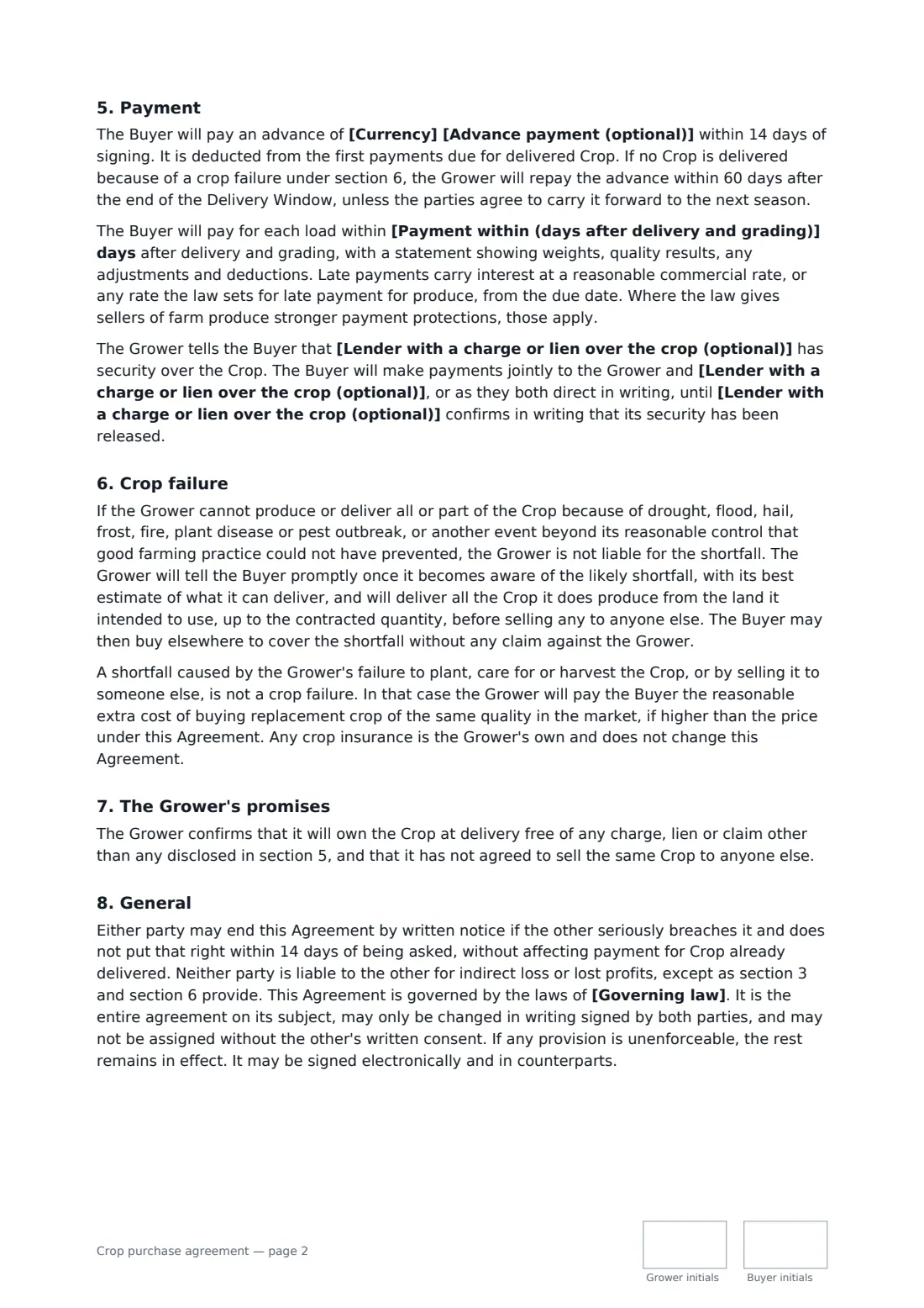 Crop purchase agreement — page 2 of 3