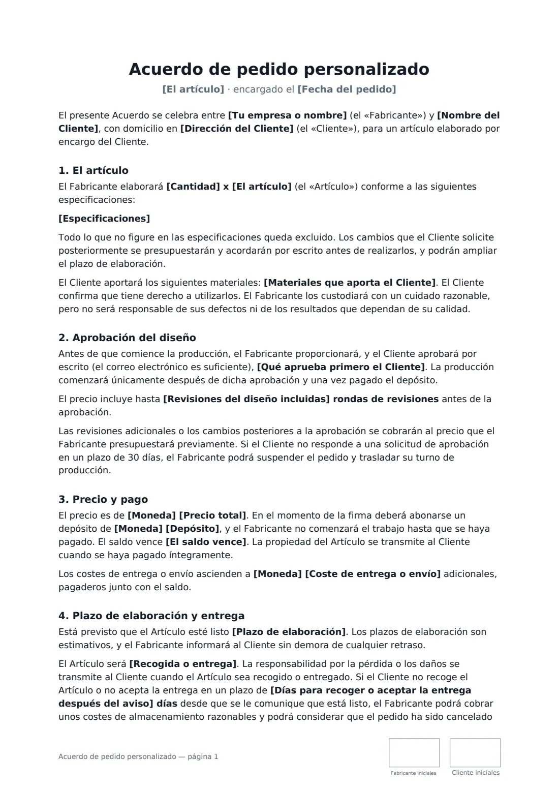 Acuerdo de pedido personalizado: página 1 de 3
