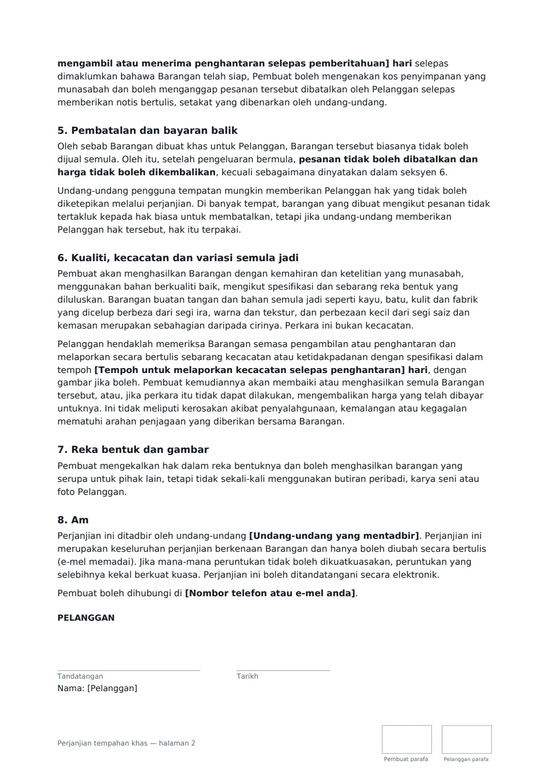 Perjanjian tempahan khas — halaman 2 daripada 3