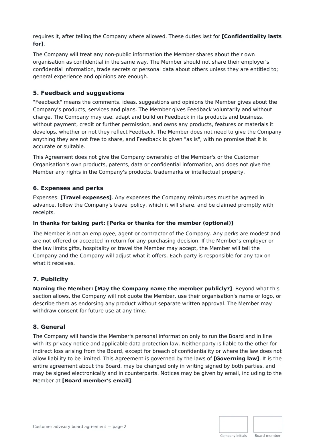 Customer advisory board agreement — page 2 of 3