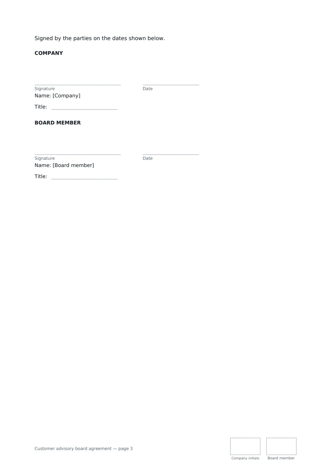 Customer advisory board agreement — page 3 of 3