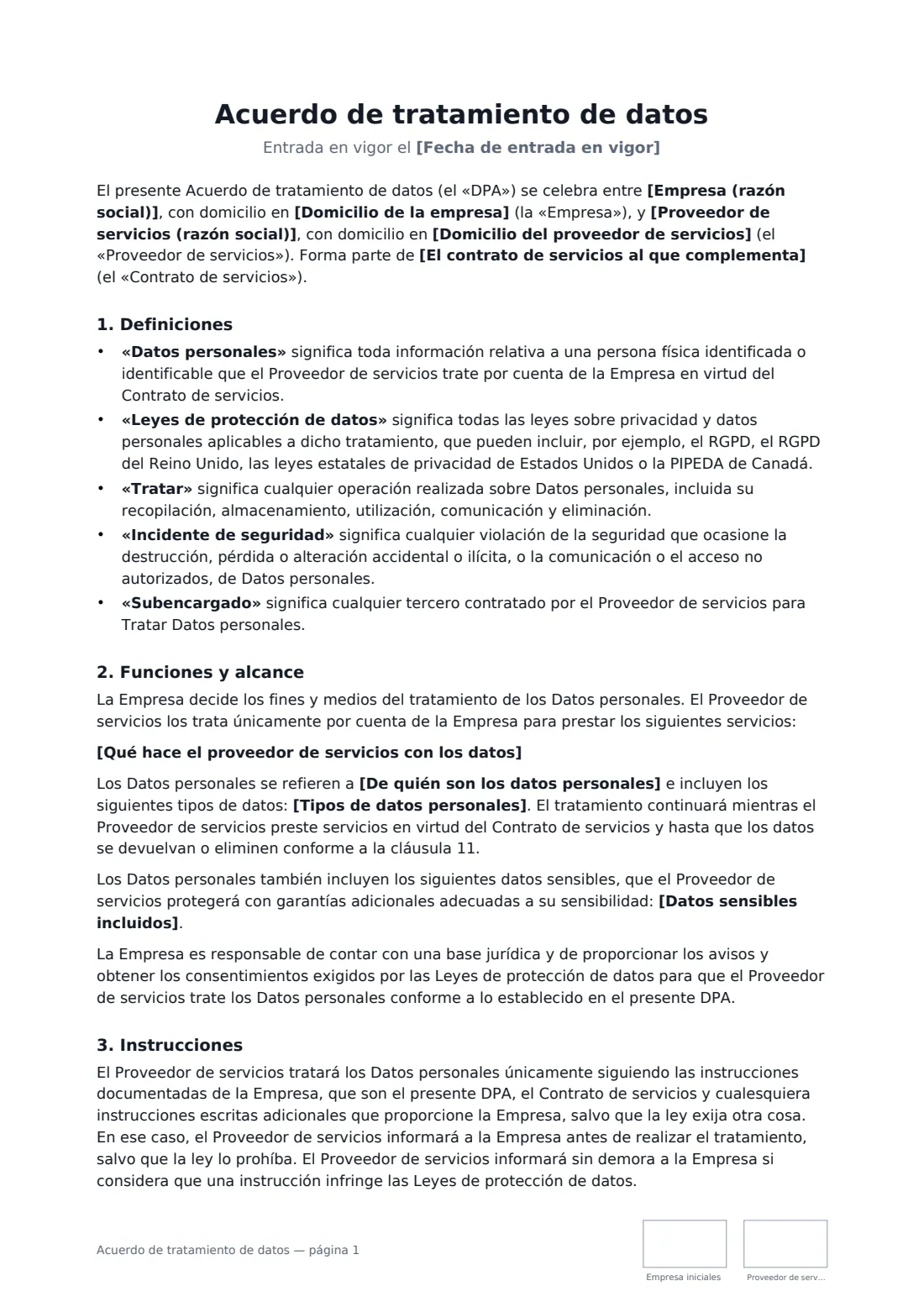 Acuerdo de tratamiento de datos: página 1 de 4