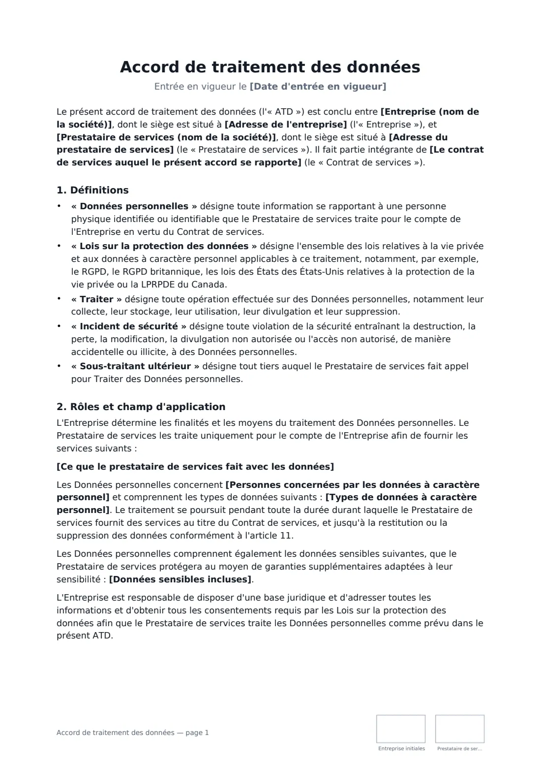 Accord de traitement des données — page 1 sur 4