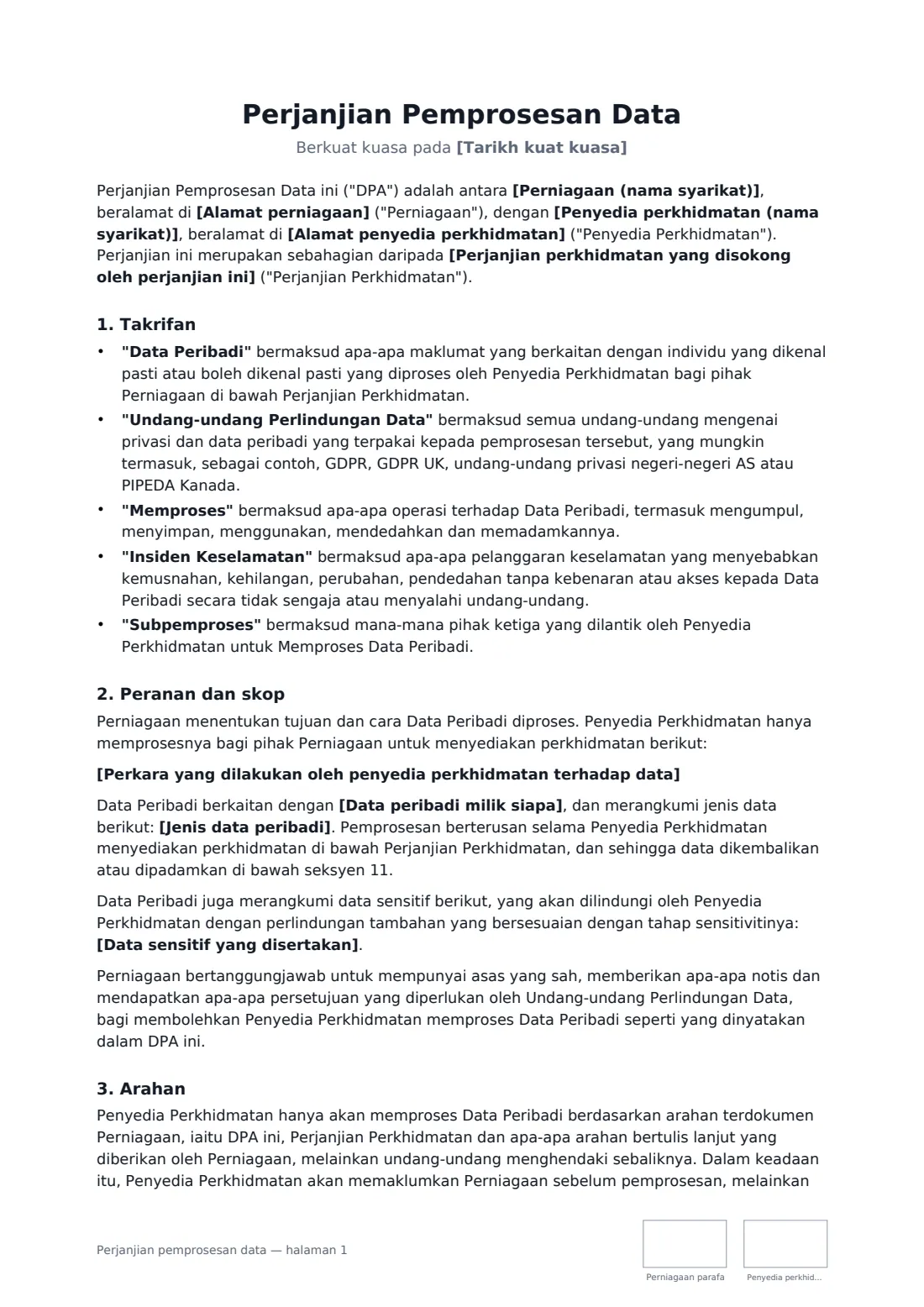 Perjanjian pemprosesan data — halaman 1 daripada 4