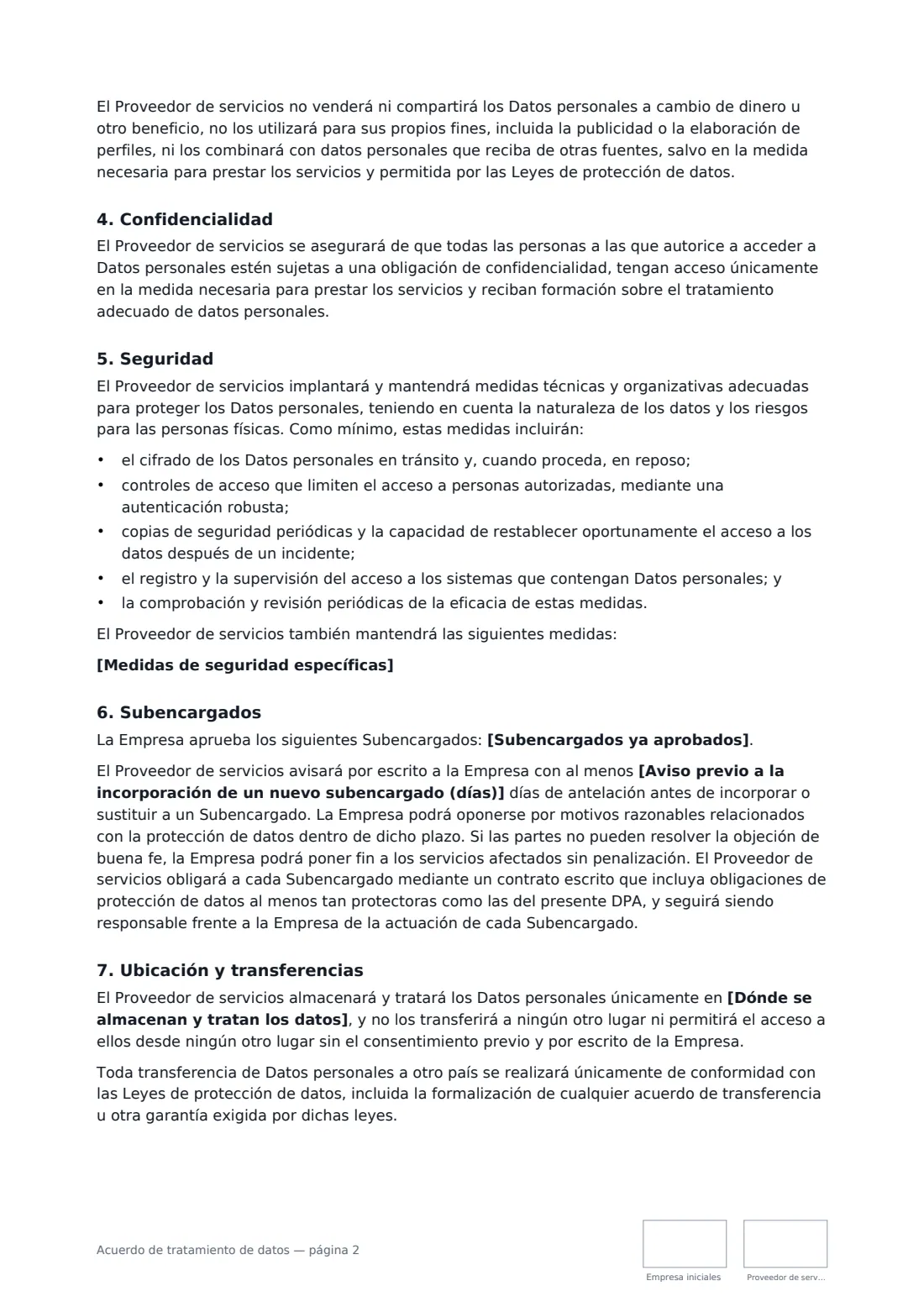 Acuerdo de tratamiento de datos: página 2 de 4