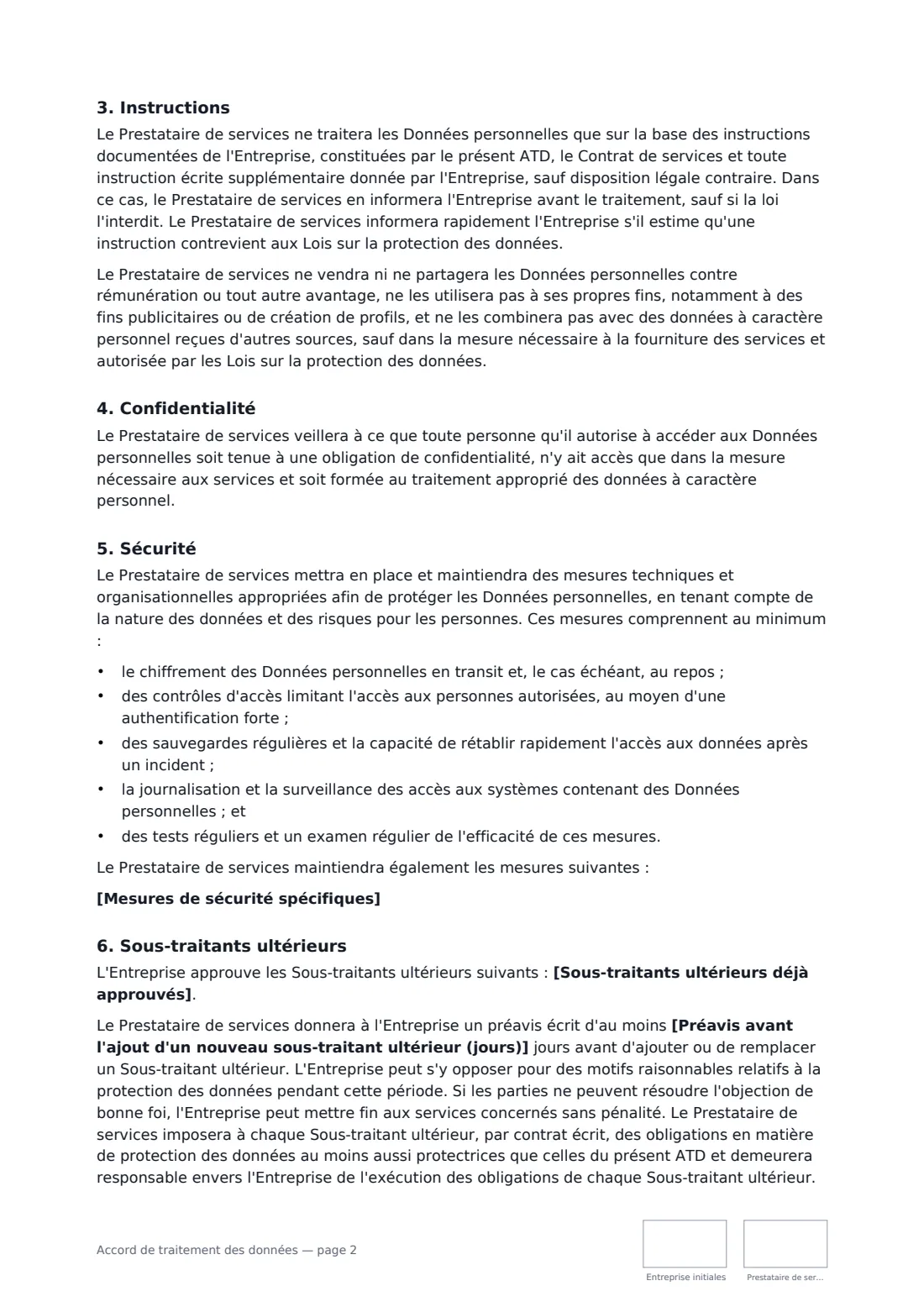 Accord de traitement des données — page 2 sur 4