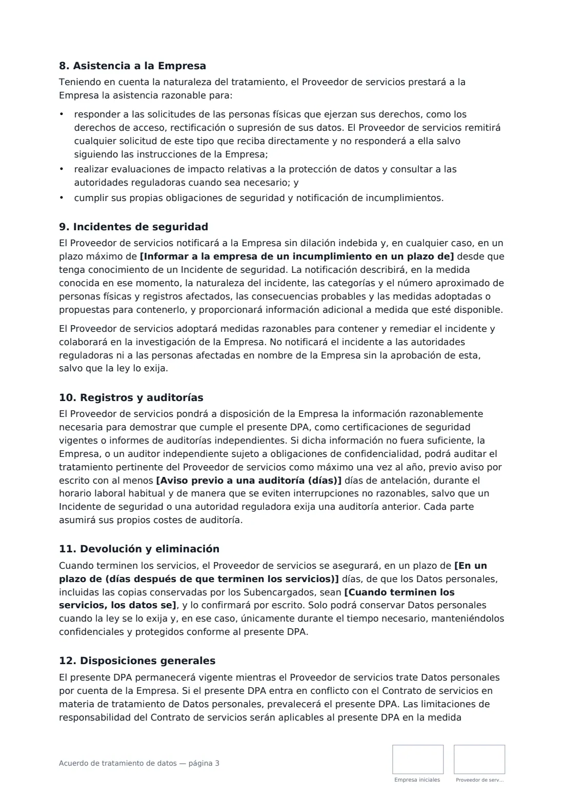 Acuerdo de tratamiento de datos: página 3 de 4