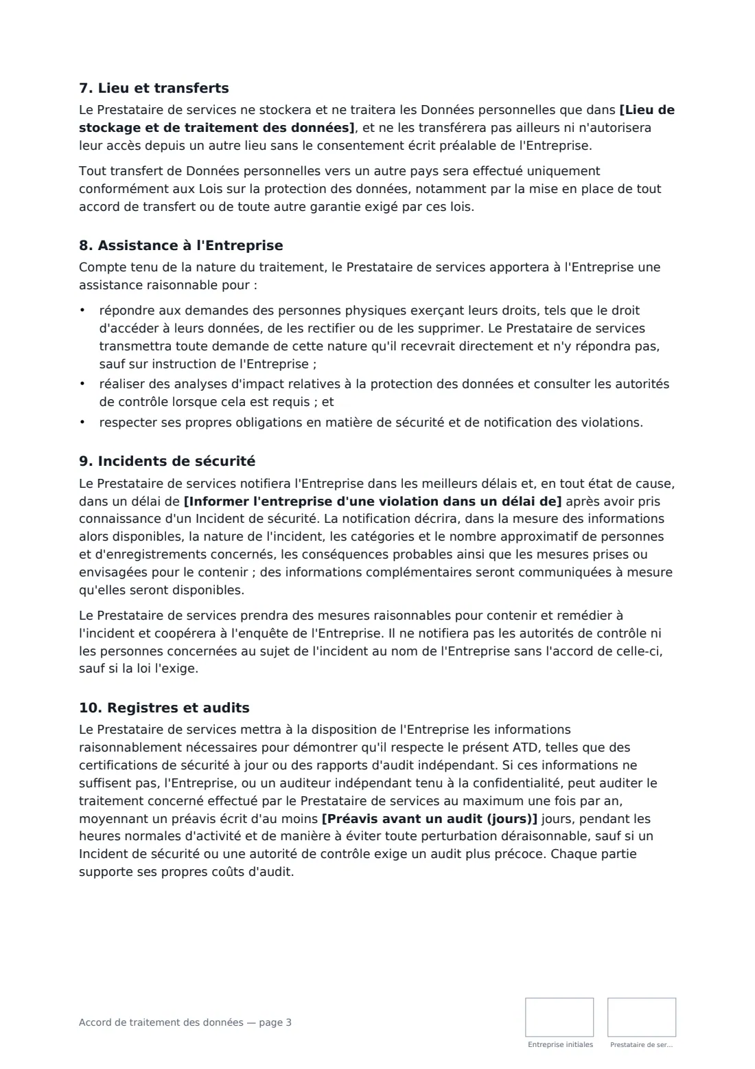 Accord de traitement des données — page 3 sur 4