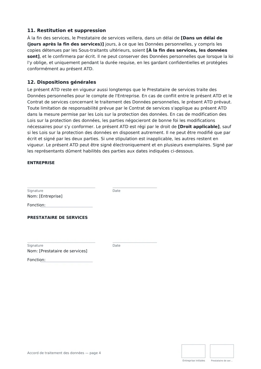 Accord de traitement des données — page 4 sur 4