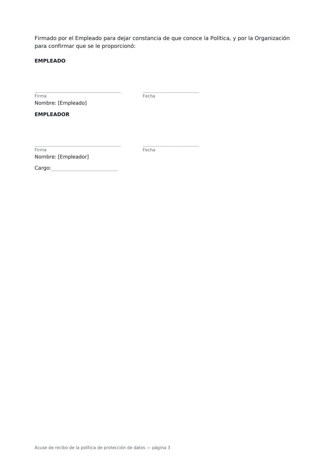 Acuse de recibo de la política de protección de datos: página 3 de 3