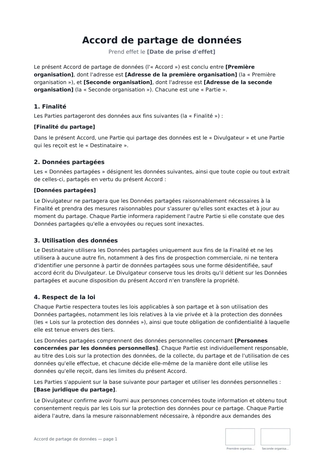 Accord de partage de données — page 1 sur 3