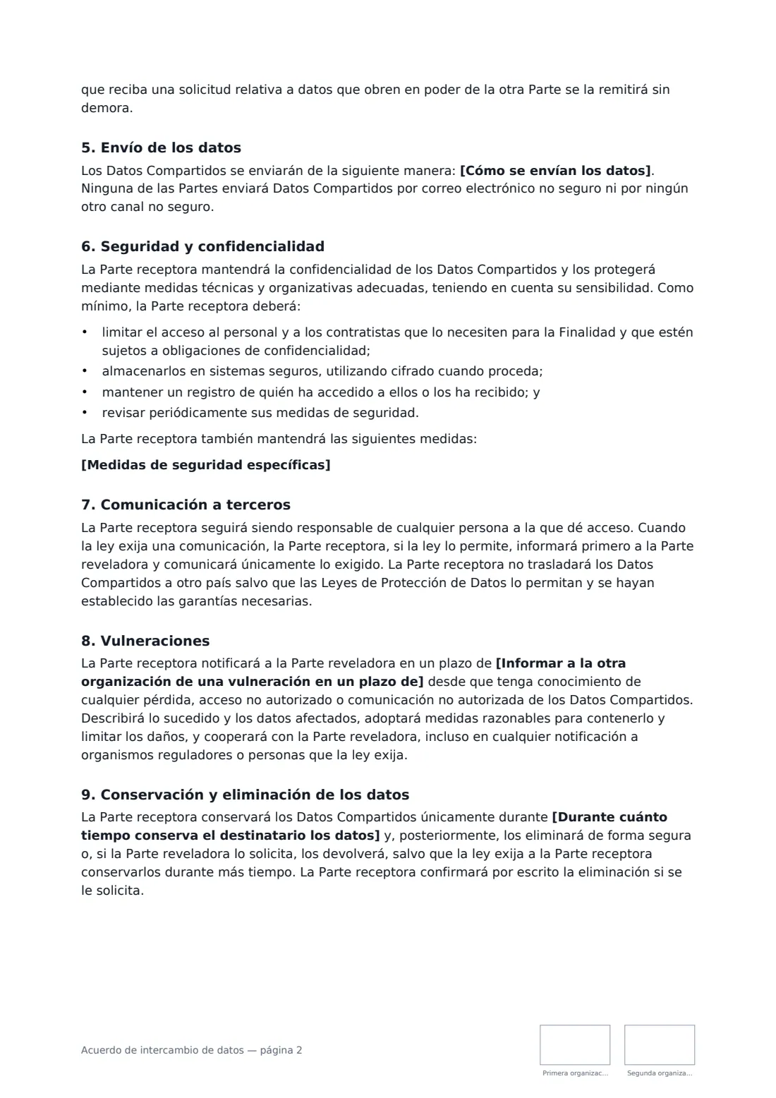 Acuerdo de intercambio de datos: página 2 de 3