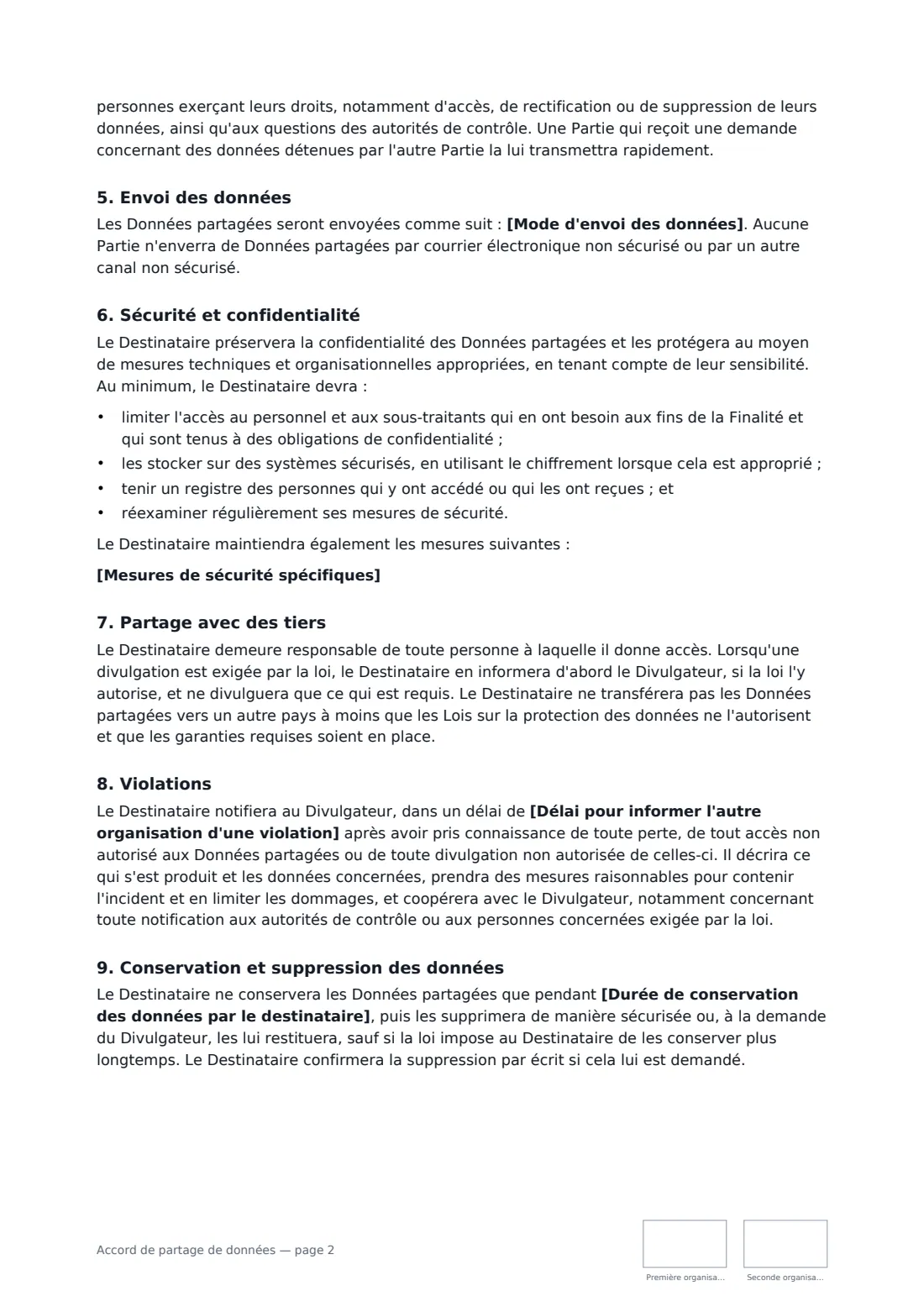 Accord de partage de données — page 2 sur 3
