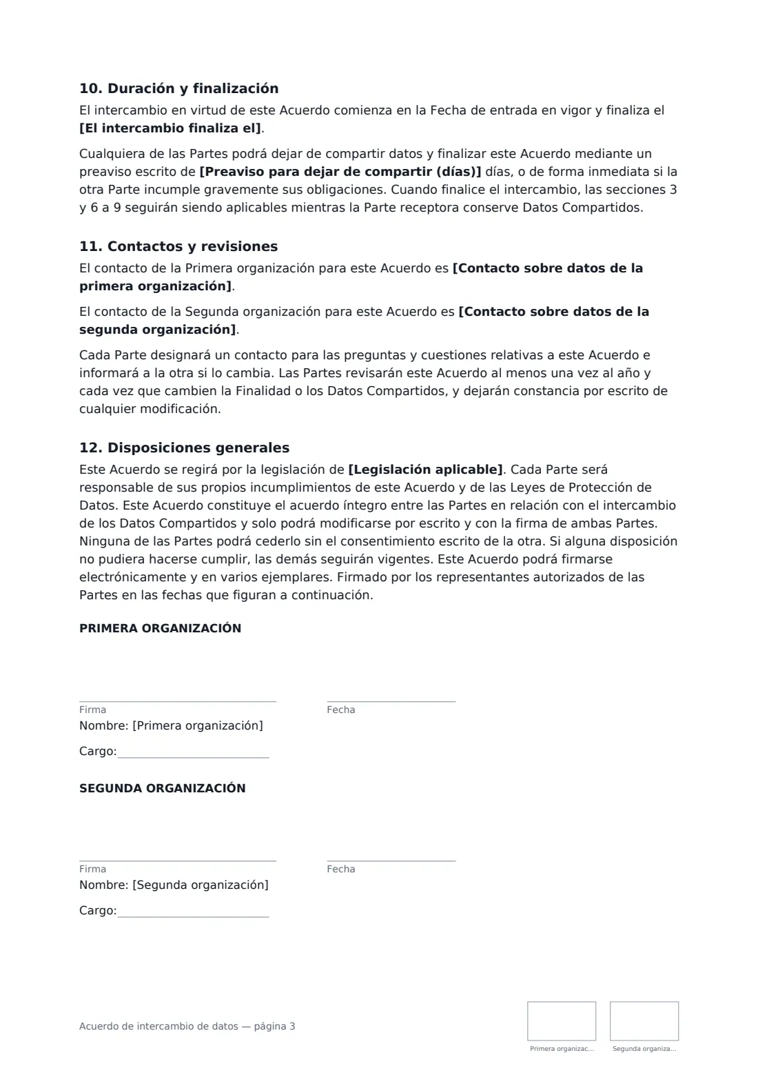 Acuerdo de intercambio de datos: página 3 de 3