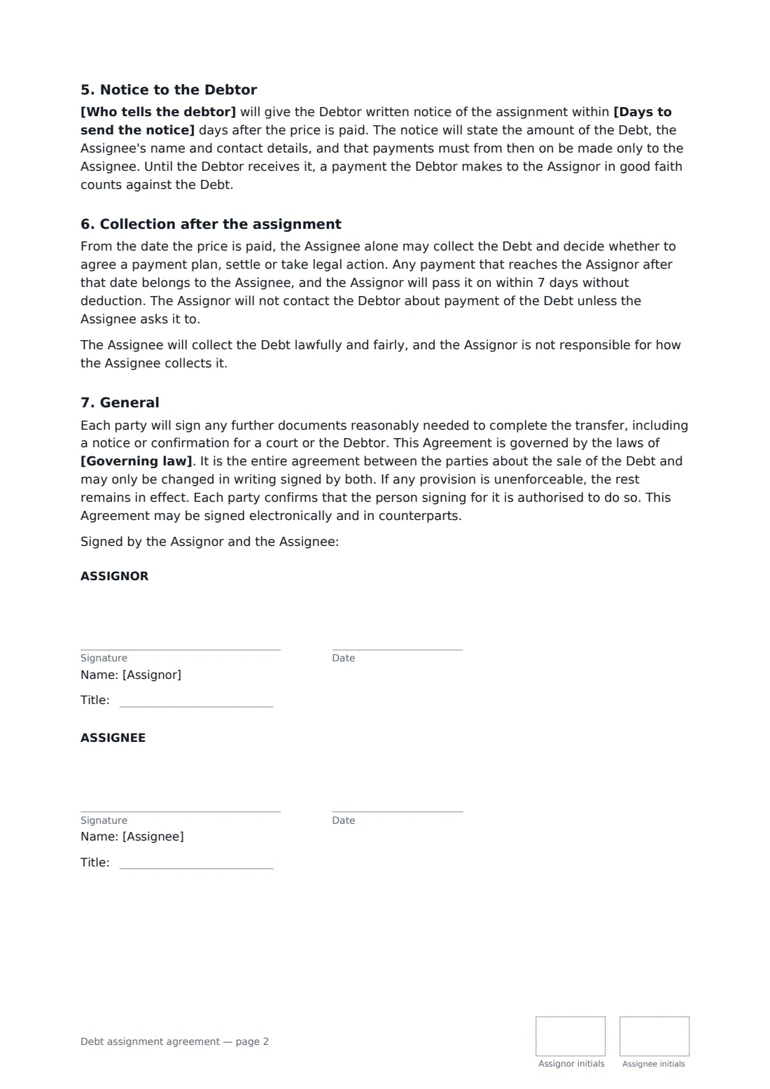 Debt assignment agreement — page 2 of 2