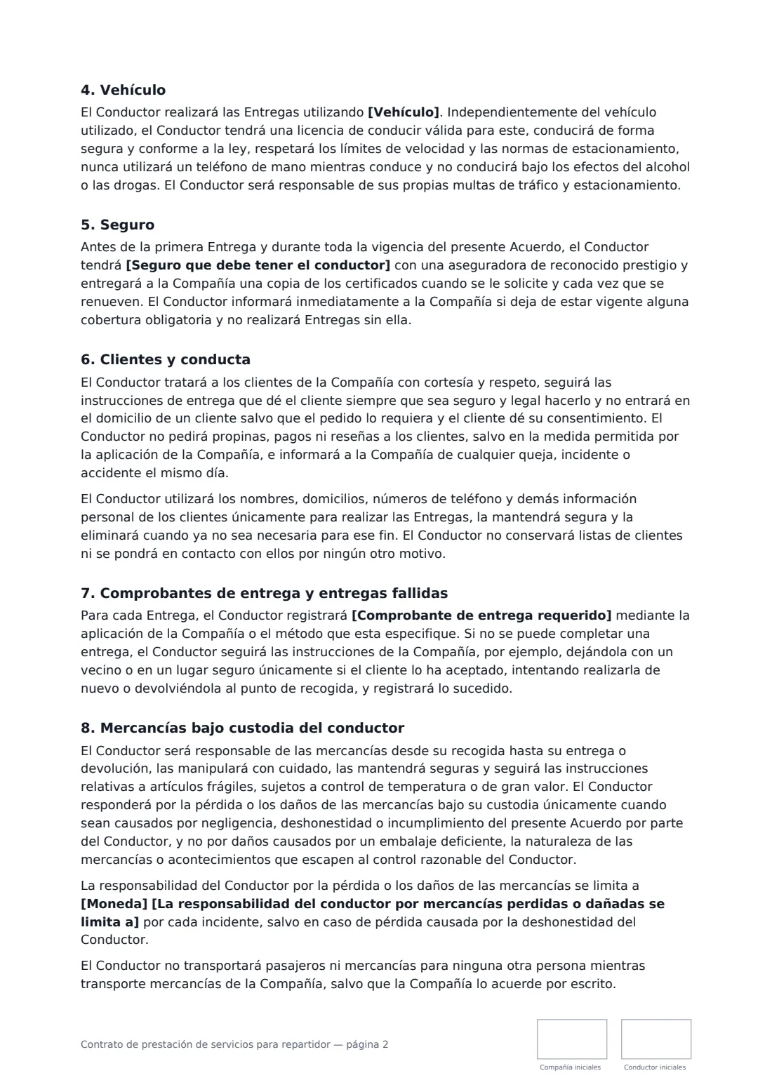Contrato de prestación de servicios para repartidor: página 2 de 3