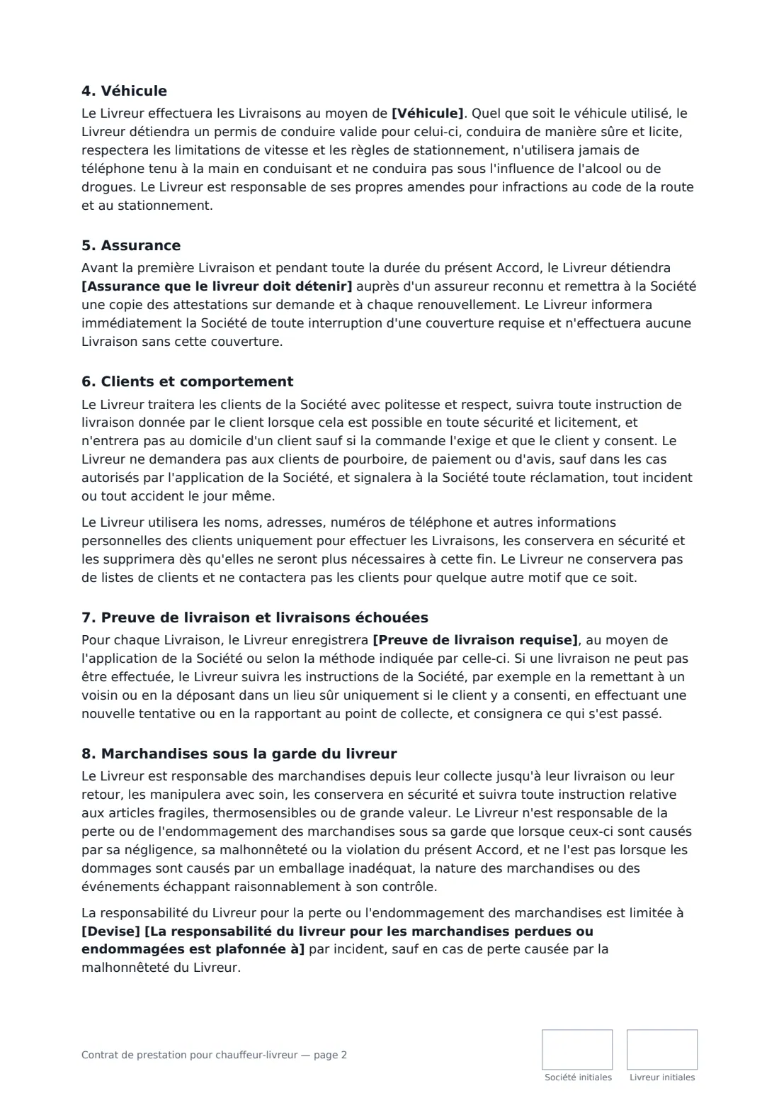 Contrat de prestation pour chauffeur-livreur — page 2 sur 3