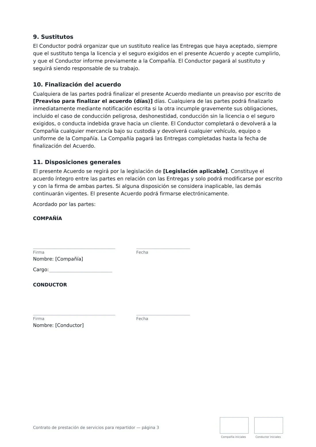 Contrato de prestación de servicios para repartidor: página 3 de 3