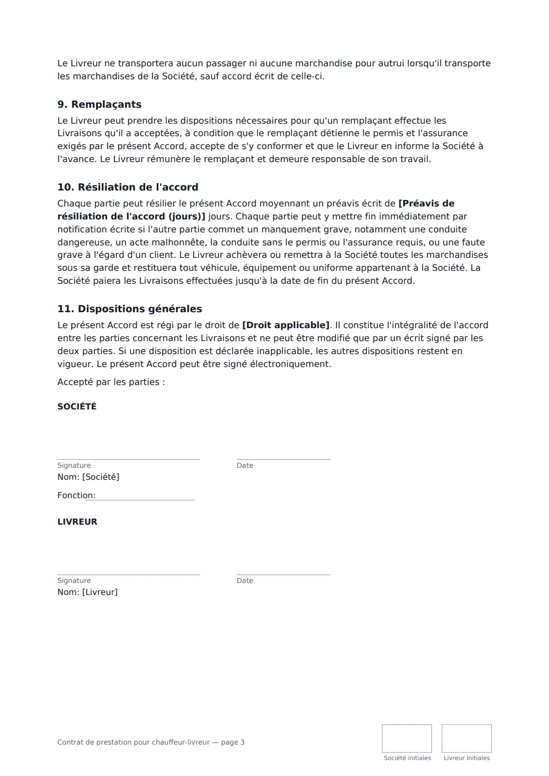 Contrat de prestation pour chauffeur-livreur — page 3 sur 3