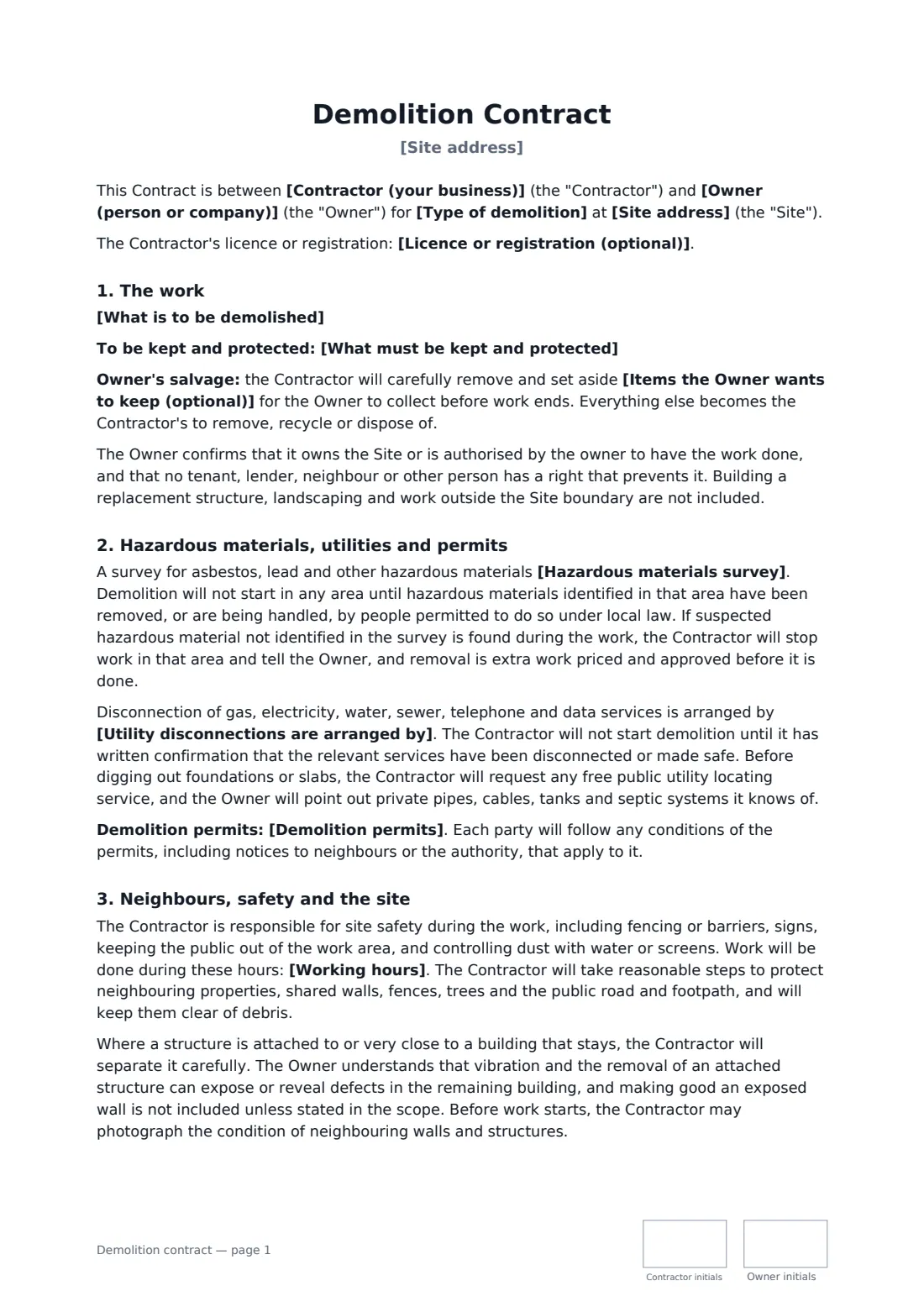 Demolition contract — page 1 of 3