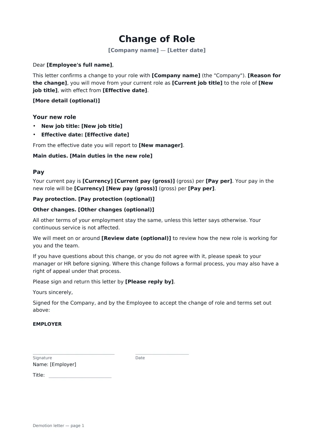 Demotion letter — page 1 of 2