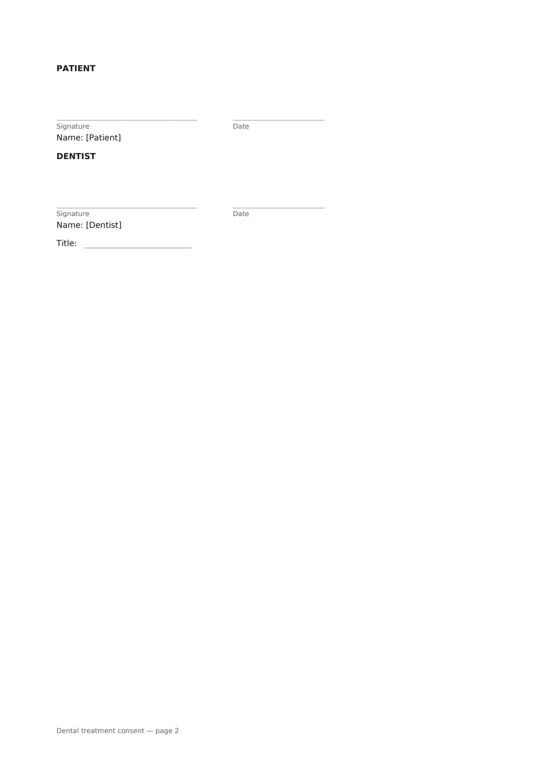 Dental treatment consent — page 2 of 2