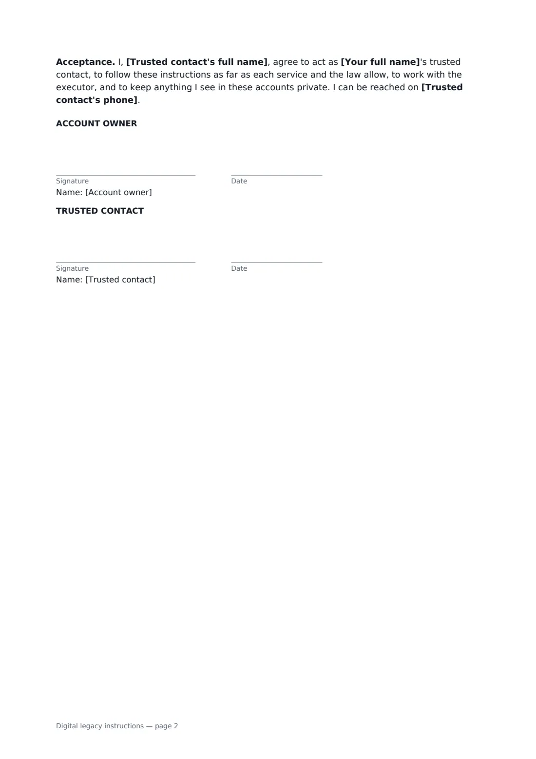 Digital legacy instructions — page 2 of 2