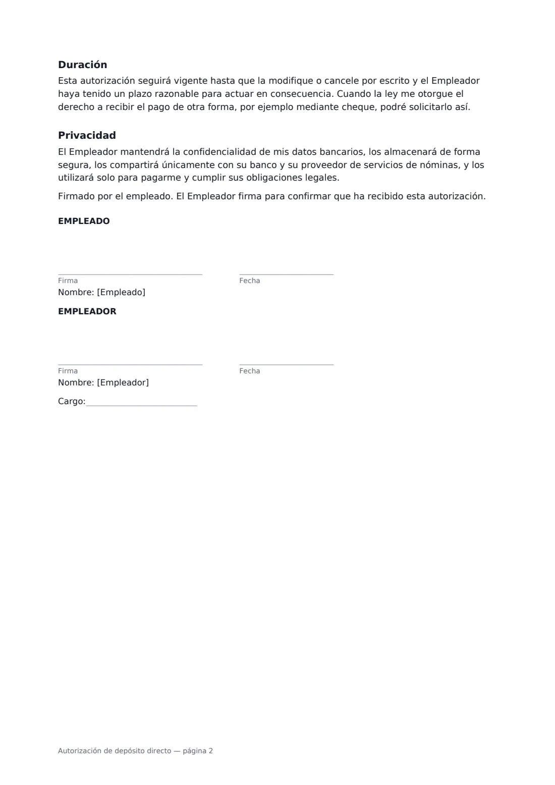 Autorización de depósito directo: página 2 de 2