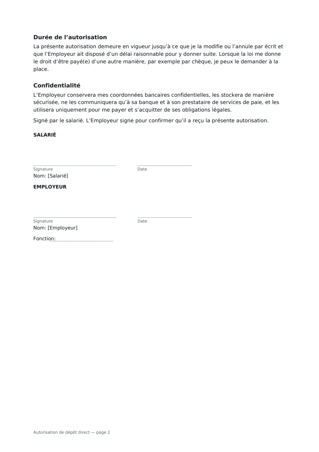 Autorisation de dépôt direct — page 2 sur 2