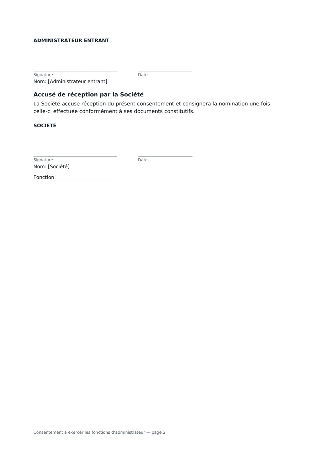 Consentement à exercer les fonctions d’administrateur — page 2 sur 2